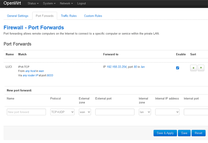 OpenWRT port forwarding